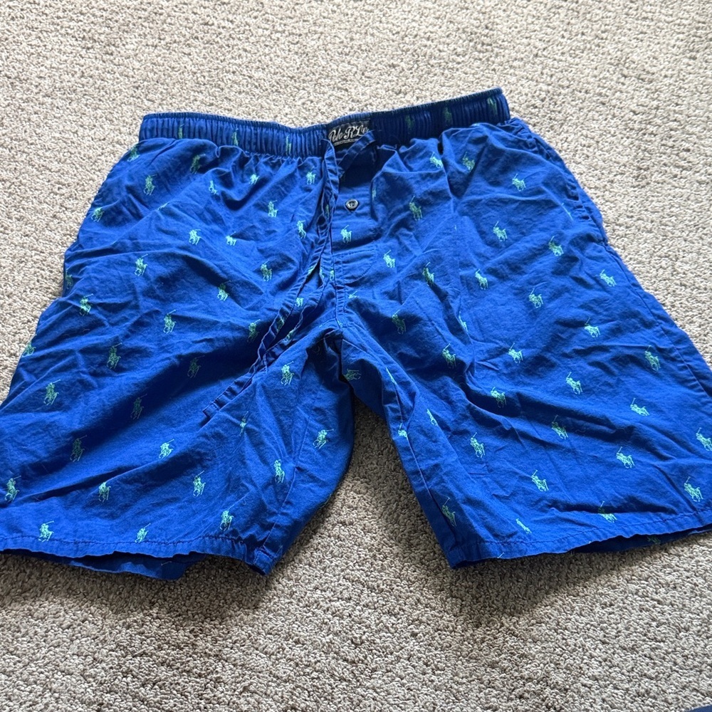 Polo by Ralph Lauren Men's Blue and green 100% Cotton sleep Shorts - Picture 2 of 4